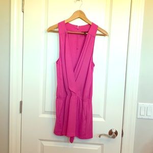 BCBG Pink Romper Plunge Neck with Pockets